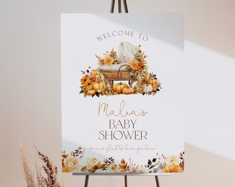 Autumn Baby Shower Welcome Sign, Fall Baby Shower Signage, Pumpkin Baby Shower Welcome Sign, Fall Florals Baby Sign, Printable Sign, BD192