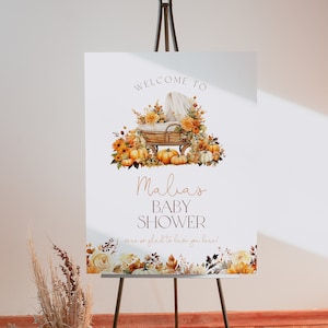 Autumn Baby Shower Welcome Sign, Fall Baby Shower Signage, Pumpkin Baby Shower Welcome Sign, Fall Florals Baby Sign, Printable Sign, BD192