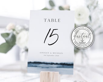 Watercolor Wedding Table Numbers Template, Lake Wedding, Beach, Destination, Printable Table Decor, Instant Download, Boho Wedding - MORGAN