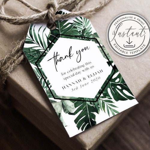 Tropical Wedding Thank You Tag Template Beach Wedding Favors - Etsy