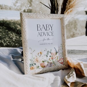 Plantilla de letrero con flores silvestres para baby shower, letrero bohemio para baby shower, baby shower con flores de jardín, baby shower de primavera, letrero imprimible, BD162