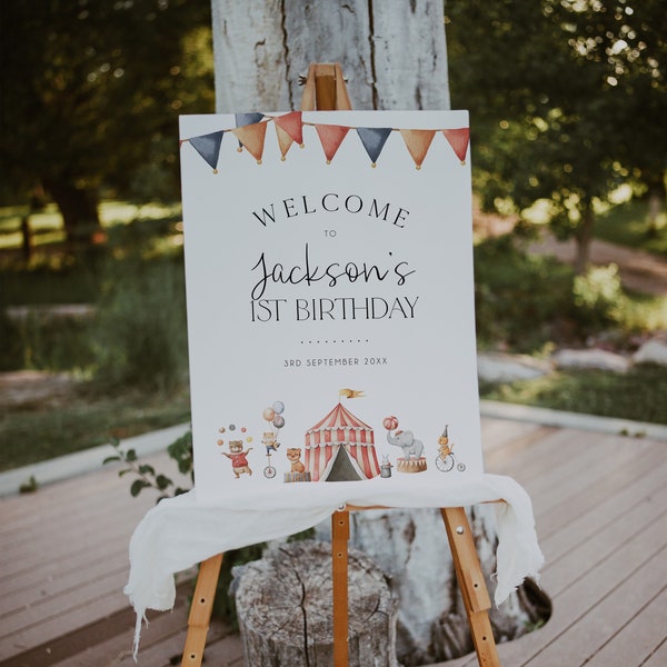 Circus Welcome Sign Template, Circus themed Birthday Decor, Carnival Themed Birthday Party, Printable Welcome Sign, Vintage Circus,  BD176