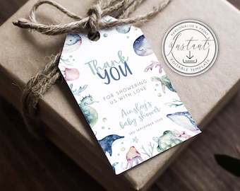 Ocean & Sea Baby Shower Thank You Gift Tag, Editable Template, Ocean Baby Shower Favors Tag, Instant Download, Printable Favors BD105