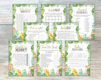 Plus de 8 modèles de jeu de baby shower dinosaure, modèles modifiables, baby shower pour garçon, téléchargement immédiat, cartes d'activités de baby shower, imprimables - BD101