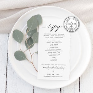 Rustic I Spy Wedding Game Editable Template, Wedding Photo Hunt, Place Card, Party Game, Printable, Instant Download, BD72