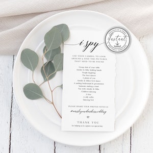 Modèle modifiable de jeu de mariage rustique I espion, chasse de photos de mariage, marque-place, jeu de société, imprimable, téléchargement immédiat, BD72
