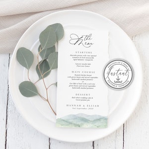 Modèle modifiable de menu de mariage dans le vignoble, menu de mariage dans un domaine viticole, téléchargement immédiat, menu imprimable, montagne, mariage à la campagne Mariage Napa BD100
