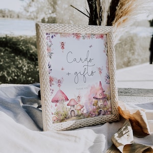 Fee Karten & Geschenke Schild Vorlage, Fee Prinzessin Geburtstagsparty Beschilderung, Verzauberte Waldfeen Party, druckbares Schild, Mädchen Geburtstag BD189