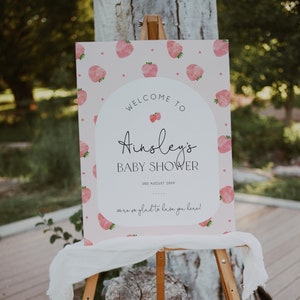 Strawberry Baby Shower Welcome Sign Template, Berry Sweet Baby Editable Welcome Signage, Printable Welcome Sign, Fruit Baby Shower, BD171