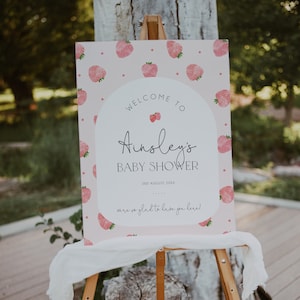 Erdbeer-Babyparty-Willkommensschild-Vorlage, Beere Süß-Baby Bearbeitbare Willkommensschilder, druckbares Willkommensschild, Obst-Babyparty, BD171