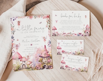 Paquete de invitaciones editables para baby shower de hadas, paquete de invitaciones mágicas para baby shower de hadas, invitación imprimible de hadas encantadas, Evite BD189