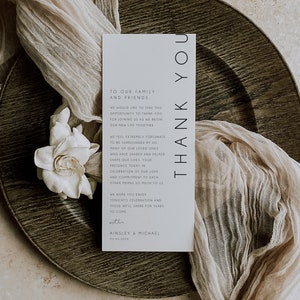 Minimalistische Hochzeit Dankeschön Vorlage, moderne Hochzeit Gedeck Danke, Tischkarte, bearbeitbar, Sofort Download, einfach - BD92