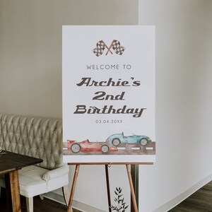 Racing Car Birthday Welcome Sign, Two Fast Birthday Party Decor, Vintage Race Car Party, Printable Welcome Sign, Car Themed Birthday, BD159