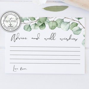 Eukalyptus Beratung & Gute Wünsche Kartenvorlage, Greenery, Sofortiger Download, druckbare Karte, rustikales Baby, Brautparty, Templett, BD54