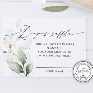 Windel Raffle Einfügen Vorlage, Windel Raffle, Baby-Dusche Karteneinsatz, Boho, Aquarell Greenery, druckbare Karteneinsatz, Boho, BD44