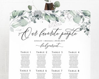 Wedding Seating Chart Poster Template, Editable, Our Favorite People, Greenery, Favourite, Instant Digital Download, Printable, Rustic, Boho