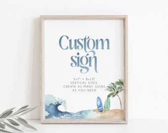 Beach & Surf Editable Custom Sign Template, Surf Baby Shower Editable Sign, Summer Baby Shower Decor, Beach Baby Shower, Printable, BD160