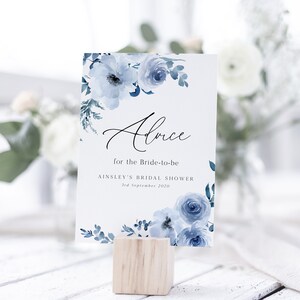 Dusty Blue Advice Sign Template, Blue Floral Bridal Shower Signs, Editable Sign, Rustic Bridal Shower, Printable Sign Instant Download- BD93 image 2