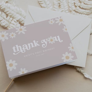 Gänseblümchen Danke-Kartenvorlage, Boho Gänseblümchen Danke Flat Lay & Gefaltete Karte, Gänseblümchen-Geburtstags-Partydekoration, druckbare Dankeskarte, BD173