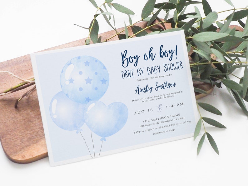 Drive by Baby Shower Editable Invitation Template Boy Blue Etsy