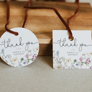 Wildflower Round Thank You Gift Tag, WIldflower Girls Birthday Circle Favors, Floral Thank You Favors, Flowers Printable Gift Tag, BD172