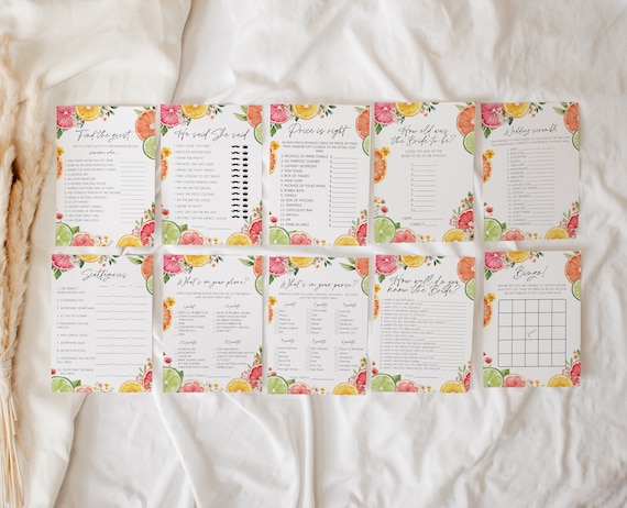 11 Bridal Shower Games, Citrus Themed Shower Games, Main Squeeze Bridal Shower Printable Games, Citrus Bridal Shower, Printable Games, BD204