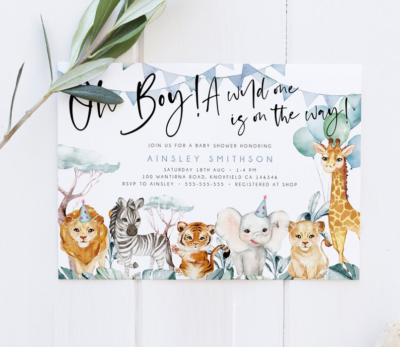 Oh Boy Safari Baby Shower Invitation Editable Template Etsy