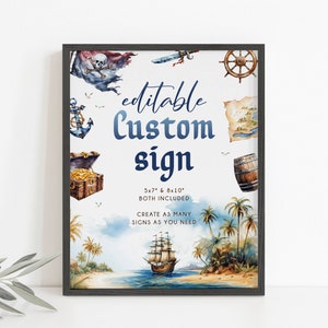 Pirate Birthday Editable Sign Template, Pirate Party Custom Sign, Printable Sign, Pirate Party Decor, Ahoy Matey Birthday, Nautical, BD194