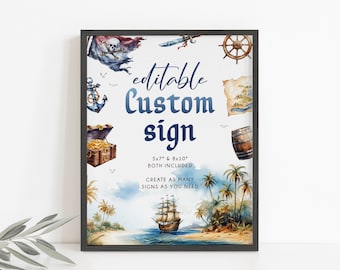 Pirate Birthday Editable Sign Template, Pirate Party Custom Sign, Printable Sign, Pirate Party Decor, Ahoy Matey Birthday, Nautical, BD194