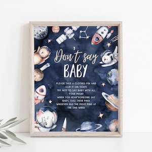 Space Don't Say Baby Shower Sign Template, We're Over the Moon Baby Shower Sign, Instant Download, Space Baby Shower, Printable Sign, BD127