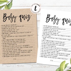 Baby &amp; Pregnancy Quiz Editable Template, Shower Game, Kraft, Rustic, Instant Digital Download ...