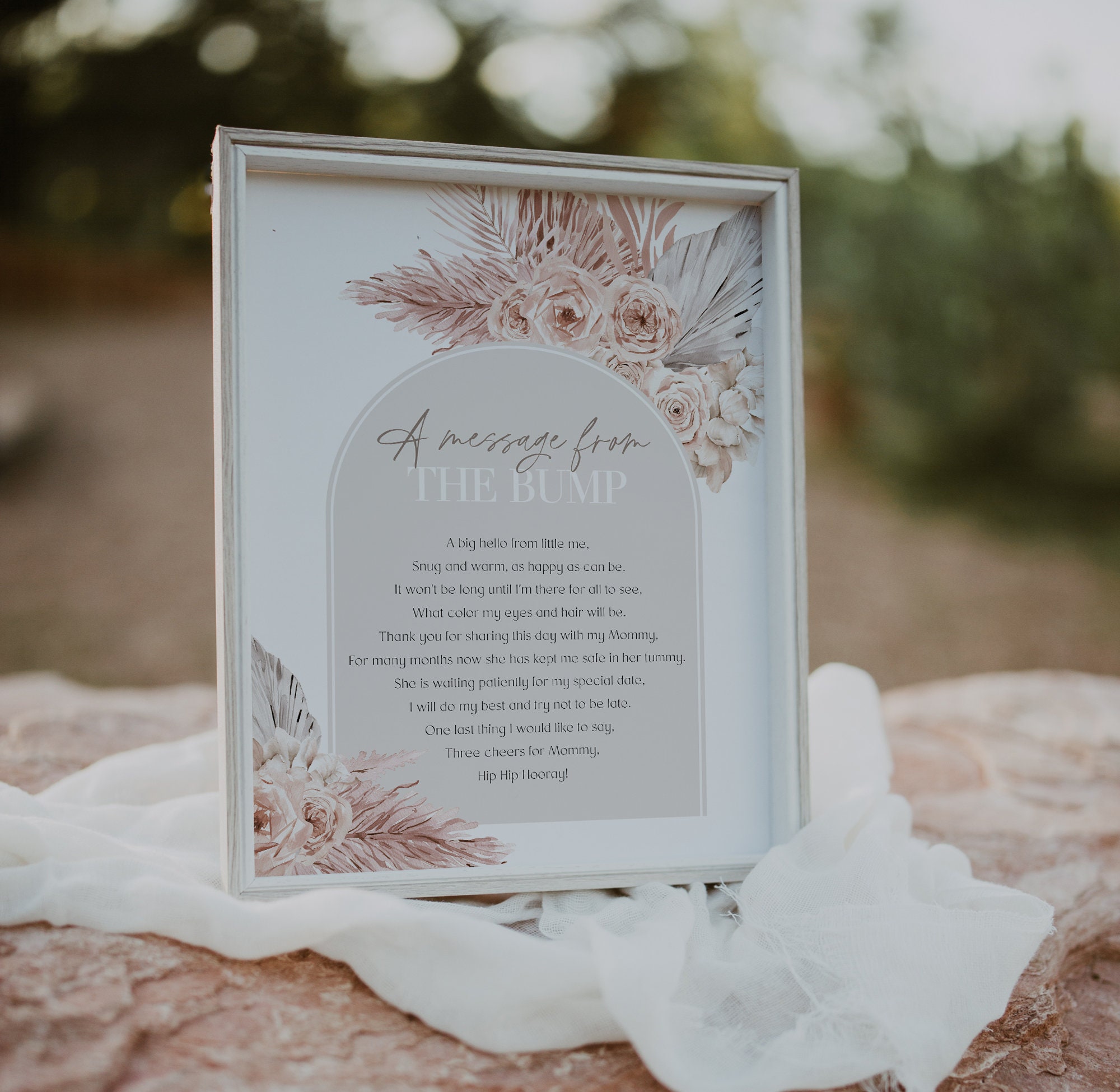 Boho Arch Message From the Bump Baby Shower Sign, Beige + Blush Floral ...