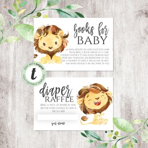 Books for Baby & Diaper Raffle Card Inserts, Editable Templates, Baby Lion, Lion Cub, Cute Animals, baby animals, Instant Download, BD38