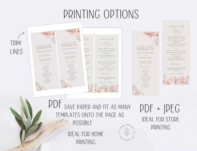 Boho Beige Floral Wedding Program Editable Template, Blush Floral Wedding Program, Boho Ceremony Program, Order of Service, Imprimable, BD145 image 4