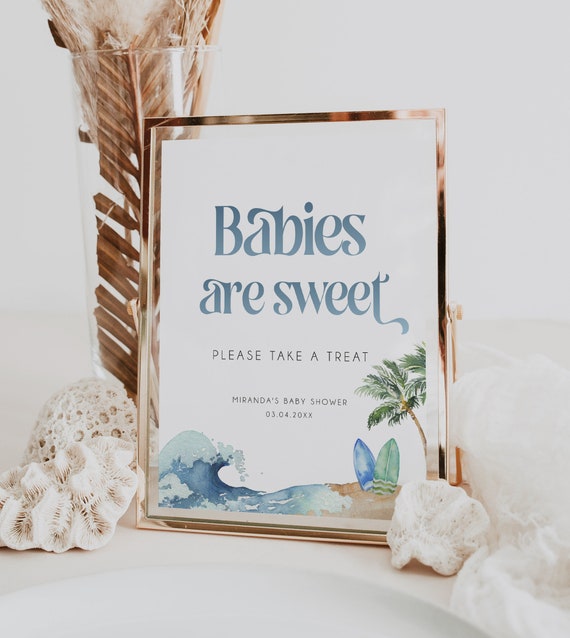 Ocean & Surf Babies are Sweet Sign Template, Beach Baby Shower Favors Signage, Ocean Baby Shower, Printable Sign, Download, Summer, BD160