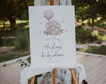 Pink Elephant Welcome Sign Template, Girl Baby Shower Baby Shower Welcome Sign, Pink Elephant Baby Shower Theme, Printable Sign, BD179