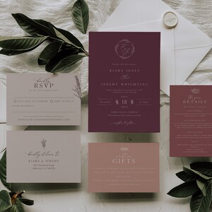 Modern Mauve Wedding Invitation Template, Monogram Wedding Invitation, Editable Modern Wedding Invite, Botanical Invite, Simple & Elegant image 9