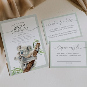 Koala Baby Shower Editable Invitation Set, Australian Animals Baby Shower Invite Suite, Instant Download, Printable Invitation, Evite, BD144