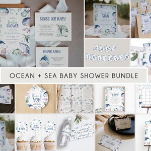 Ocean Baby Shower Invitation Bundle, Ocean Gender Neutral Baby Shower Printable Templates, Nautical Baby Shower, Turtle Baby Invite, BD105