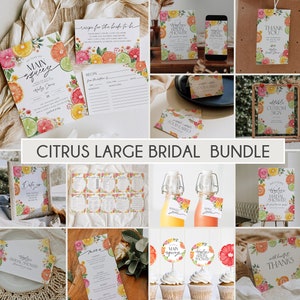 Citrus Bridal Shower Invitation Bundle, Main Squeeze Bridal Shower Invitation Suite, Citrus Floral Shower Invite, Printable Invite, BD204