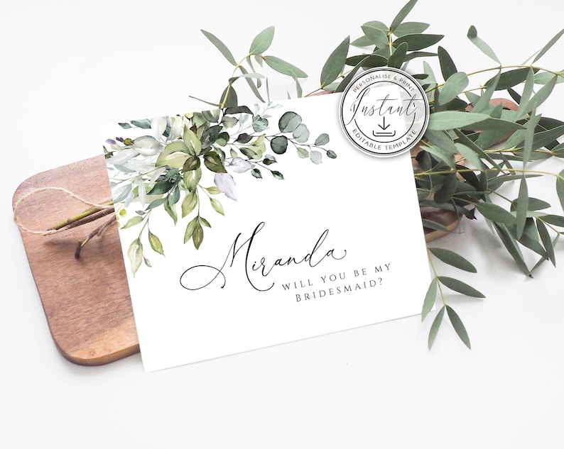 Rustic Eucalyptus Printable Card Maid Of Honor Proposal Card Matron of Honor BD44 Greenery Will You Be My Bridesmaid Card Instant Download