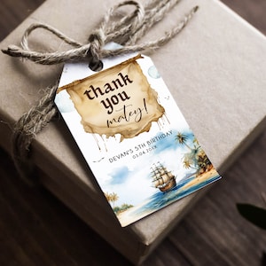 Pirate Thank You Gift Tag Template, Pirate Party Favors, Printable Pirate Themed Birthday Favors, Pirate Gift Tag, Nautical Birthday, BD194