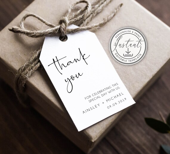 Minimalist Wedding Thank You Tag Editable Template, Modern Wedding Favor Tags, Printable Tags, Editable Tags, Minimal Wedding, BD53