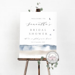 Beach Welcome Sign Editable Sign, Bridal Shower Sign, Baby Shower Sign, Ocean Theme, Nautical, Tropical Shower, Printable Sign - BD74