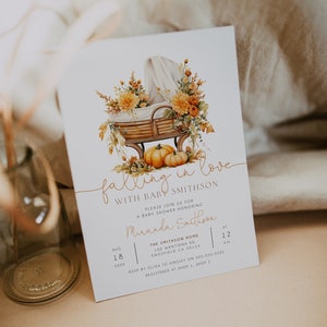 Falling in Love babyshower bewerkbare uitnodiging, herfst babyshower uitnodigen, genderneutrale babyshower, herfst bloemen douche uitnodigen, BD192