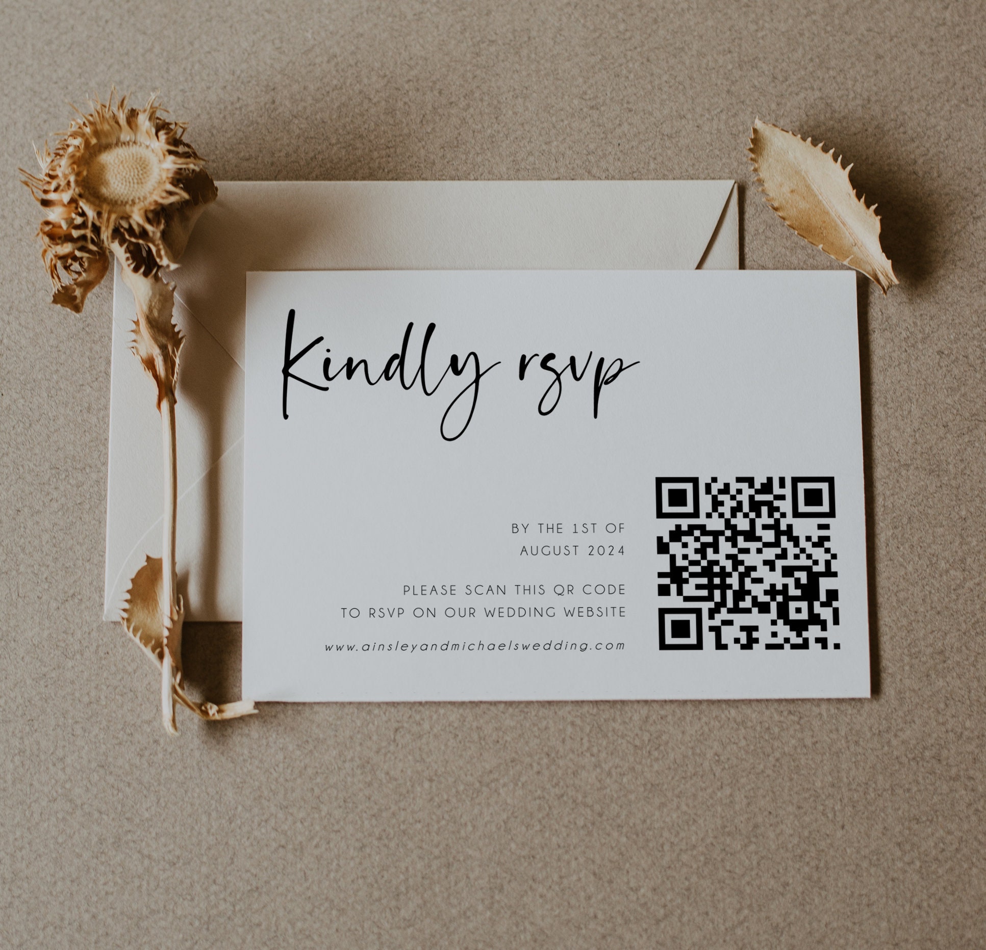 Modern QR Code Wedding RSVP Card Online Reply Card Template photo photo