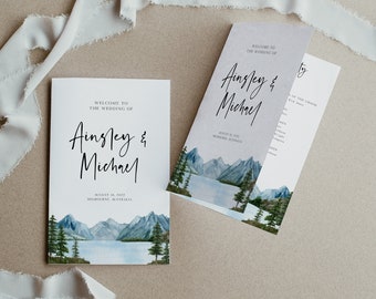 Mountain Wedding Folded Program Editable Template, Lake Wedding program, Rustic Wedding, Printable Order of Service, Ceremony Program, BD124