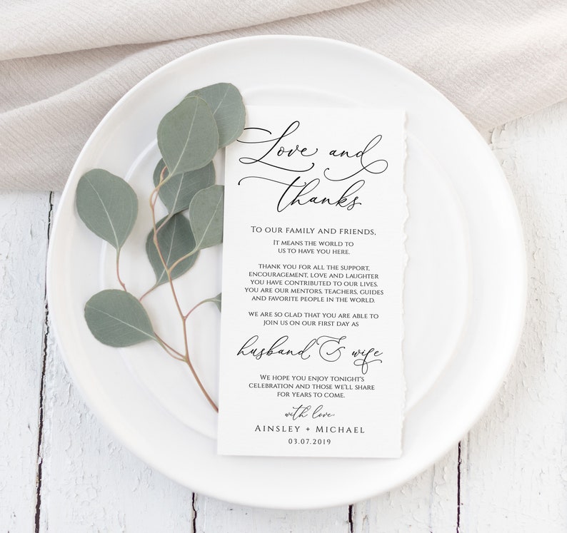 Wedding Thank You Note Template Rustic Wedding Place Setting Etsy