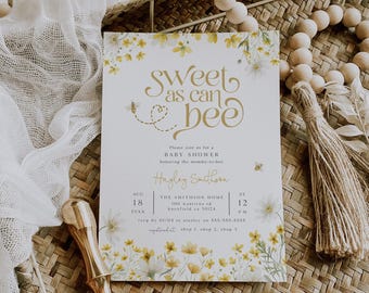 Sweet as can Bee Baby Shower Editable Invitation, Bee Baby Shower Invite, Gender Neutral Shower, Printable Invite, Floral Bee, Evite, BD216