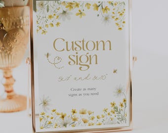 Yellow Bee Custom Sign Editable Template, Honey Baby Shower Editable Sign, Yellow Floral Custom Sign, Printable Mommy to Bee Theme, BD216